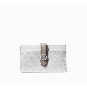 New Michael Kors Greenwich Medium Signature Logo Wallet Optic White Multi